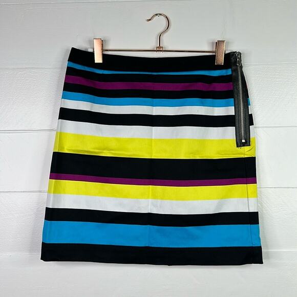 WORTHINGTON Purple Blue Yellow Striped Multi Color Side Zipper Mini Skirt Size 4 - Picture 1 of 11